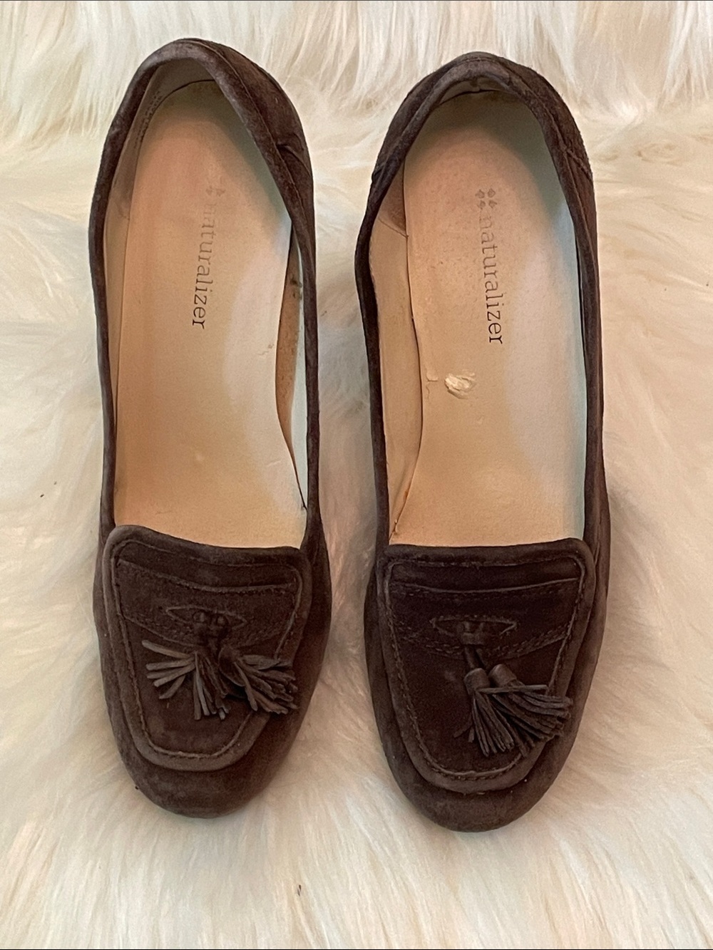 Naturalizer - Brown Suede Tassel Block Heel Pumps -7 - Picture 2 of 8